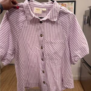 Anthropologie purple pin striped button down